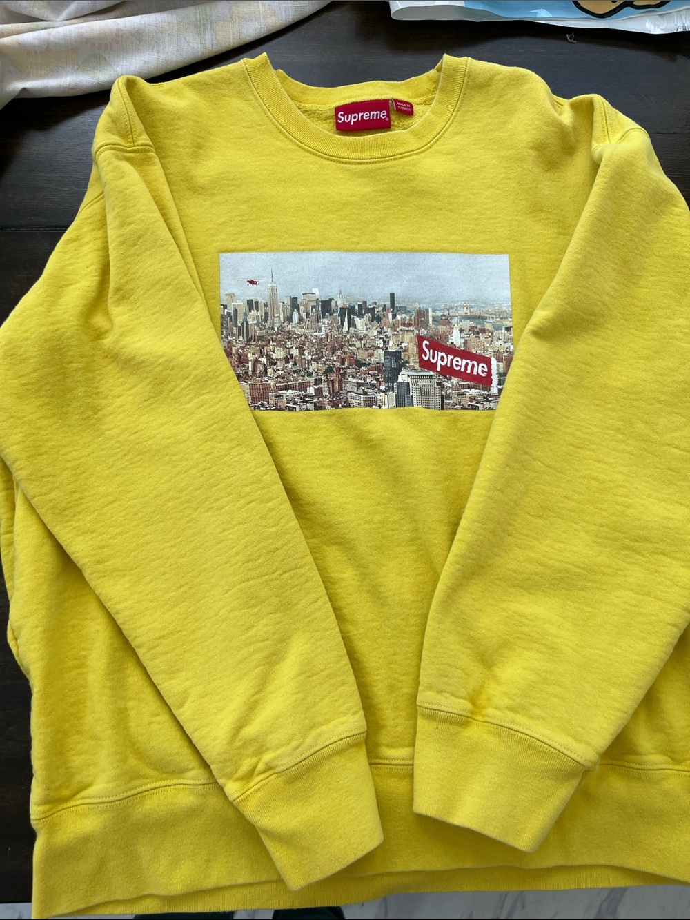 Supreme Yellow Cityscape Graphic Crewneck, Made in Canada.
